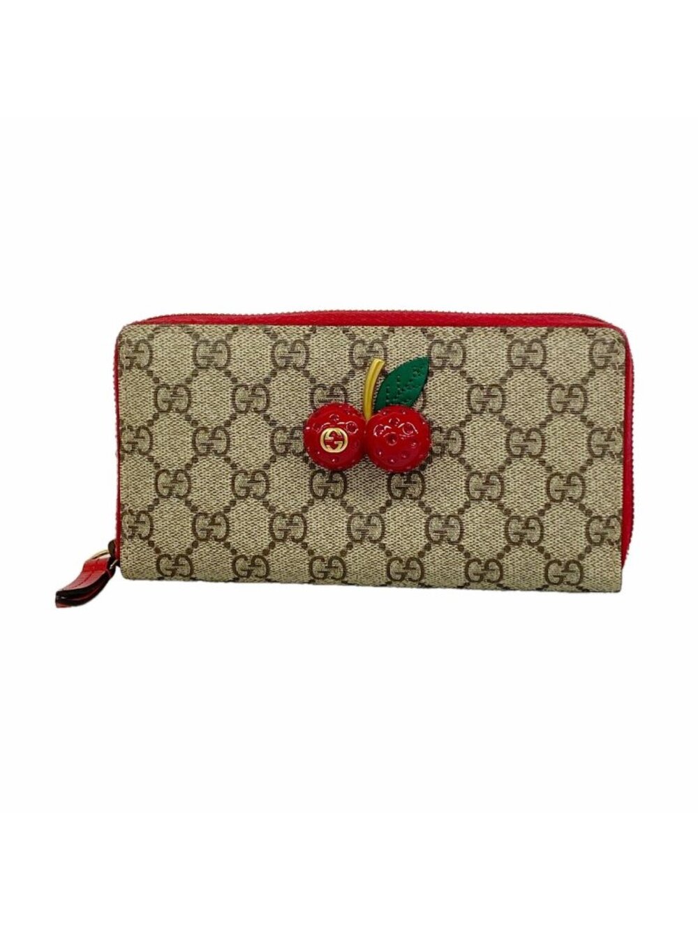 Gucci Wallet GG Supreme Cherry Beige Red Gold - Picture 1 of 9